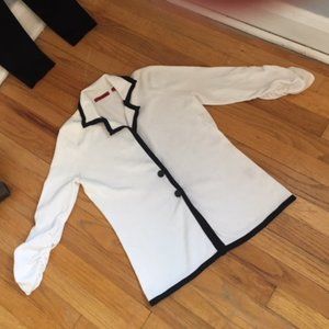 RED Brand White Cardigan with Black Trim--Business Casual